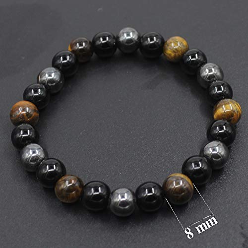 Pulsera Triple Protección Ojo de Tigre Cuentas de Hematita y Obsidiana Negra por UEUC