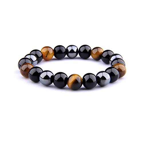 Pulsera Triple Protección Ojo de Tigre Cuentas de Hematita y Obsidiana Negra por UEUC Pulsera Triple Protección Ojo de Tigre Cuentas de Hematita y Obsidiana Negra por UEUC