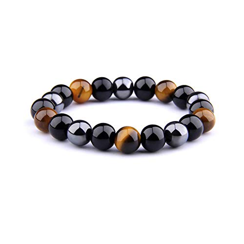 Pulsera Triple Protección Ojo de Tigre Cuentas de Hematita y Obsidiana Negra por UEUC