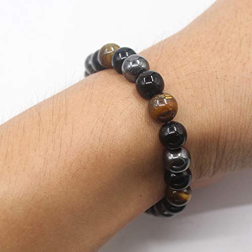 Pulsera Triple Protección Ojo de Tigre Cuentas de Hematita y Obsidiana Negra por UEUC