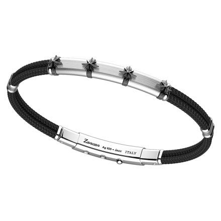 Pulsera Zancan de Kevlar con placa de plata satinada Pulsera Zancan de Kevlar con placa de plata satinada