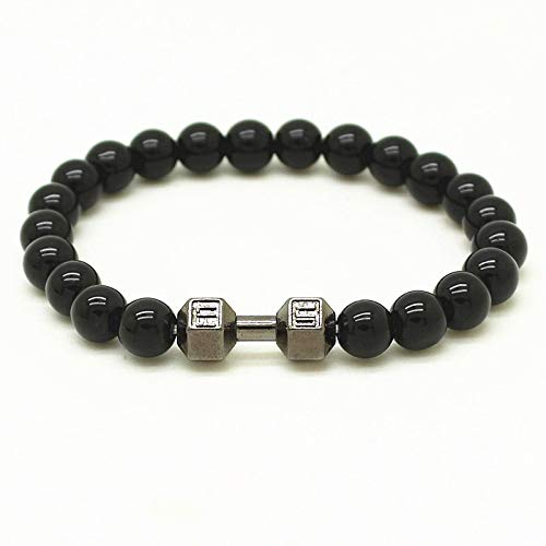 Pulseras Brazalete Joyería Hombre Pulsera con Forma De Mancuerna De Piedra Mate Negra Fitness Motivation Gym Nueva Joyería Lhblack