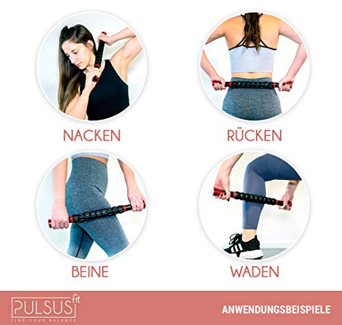 PULSUS fit Juego de fascia con aplicación de vídeo de ejercicio: rodillo muscular, bola doble, rodillo fascial y bola lacrosse para entrenamiento de la fascia de los músculos y terapia del dolor.