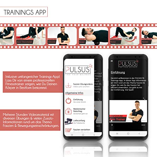 PULSUS fit Juego de fascia con aplicación de vídeo de ejercicio: rodillo muscular, bola doble, rodillo fascial y bola lacrosse para entrenamiento de la fascia de los músculos y terapia del dolor. PULSUS fit Juego de fascia con aplicación de vídeo de ejercicio: rodillo muscular, bola doble, rodillo fascial y bola lacrosse para entrenamiento de la fascia de los músculos y terapia del dolor.
