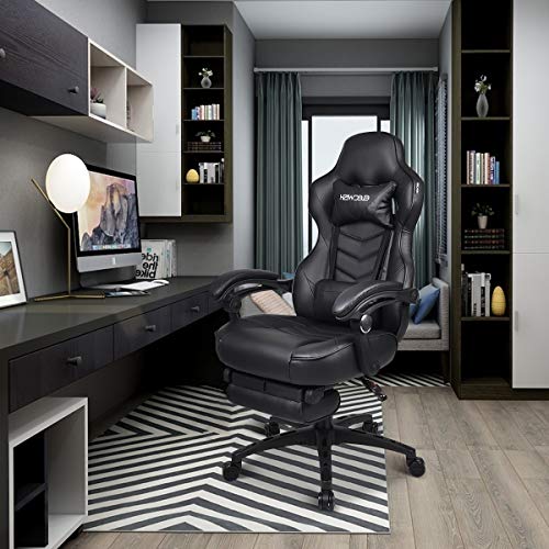 PULUOMIS Racing - Silla de Oficina con Respaldo Alto, de Piel sintética, ergonómica, para Ordenador, vídeo, Ajustable, con reposapiés Lumbar (Negro) PULUOMIS Racing - Silla de Oficina con Respaldo Alto, de Piel sintética, ergonómica, para Ordenador, vídeo, Ajustable, con reposapiés Lumbar (Negro)