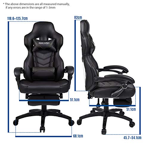 PULUOMIS Racing - Silla de Oficina con Respaldo Alto, de Piel sintética, ergonómica, para Ordenador, vídeo, Ajustable, con reposapiés Lumbar (Negro) PULUOMIS Racing - Silla de Oficina con Respaldo Alto, de Piel sintética, ergonómica, para Ordenador, vídeo, Ajustable, con reposapiés Lumbar (Negro)