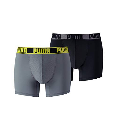 Puma Active Boxer 2p Packed Ropa interior de deporte, Gris Grey Yellow, XXL (Pack de 2) para Hombre