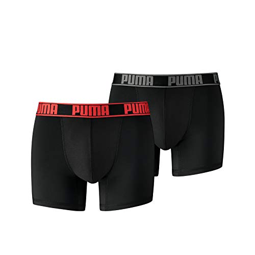 Puma Active Boxer 2p Packed Ropa interior de deporte, Rojo (Black/Red), M (Pack de 2) para Hombre