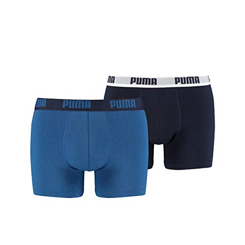 Puma Basic - Boxer para hombre, color Azul / Azul marino, talla Large, paquete de 2 Puma Basic - Boxer para hombre, color Azul / Azul marino, talla Large, paquete de 2
