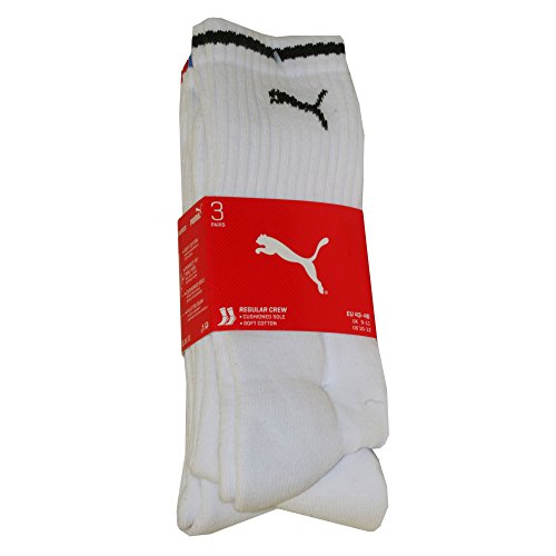 PUMA Crew Stripe 3p deporte, Blanco (White 300), 43/46 (Talla del fabricante: 043) (Pack de 3) para Hombre