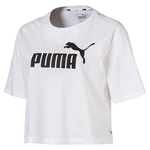 PUMA ESS+ Cropped Logo tee T-Shirt, Mujer, Puma White, L