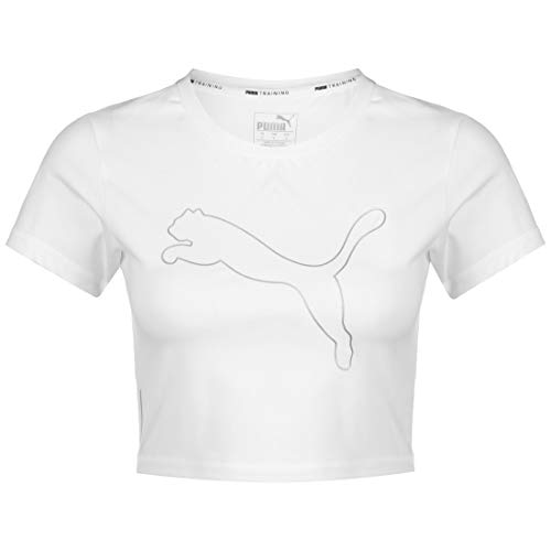 PUMA Feel It Crop tee Camiseta, Mujer, White-Outline Cat PRT, L PUMA Feel It Crop tee Camiseta, Mujer, White-Outline Cat PRT, L