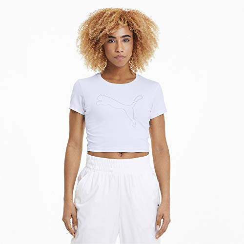 PUMA Feel It Crop tee Camiseta, Mujer, White-Outline Cat PRT, L PUMA Feel It Crop tee Camiseta, Mujer, White-Outline Cat PRT, L