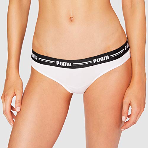 PUMA Iconic Women's String-Thong (2 Pack) Tanga Bragas, Blanco/Blanco, XS (Pack de 2) para Mujer