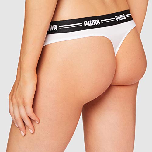 PUMA Iconic Women's String-Thong (2 Pack) Tanga Bragas, Blanco/Blanco, XS (Pack de 2) para Mujer