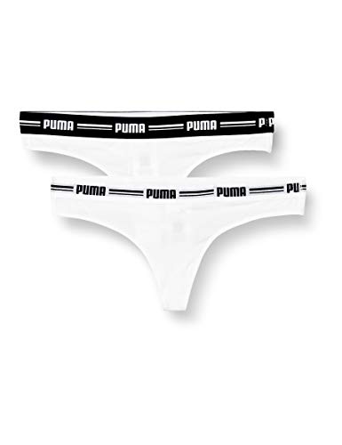 PUMA Iconic Women's String-Thong (2 Pack) Tanga Bragas, Blanco/Blanco, XS (Pack de 2) para Mujer