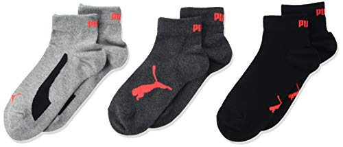 PUMA Kids' Bwt Quarter Socks (3 Pack) calcetines, Gris/Negro, 31/34 Unisex Niños