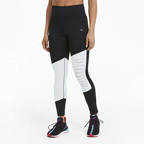 PUMA Logo 7/8 Graphic Tight Mallas Deporte, Mujer, Black White-Silver PRT, S