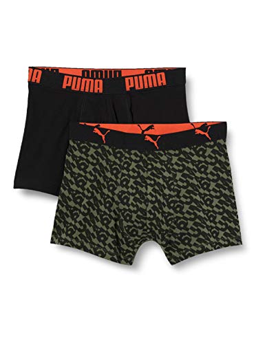 PUMA Logo All-Over Print Men's Boxers (2 Pack) Calzoncillos, Verde Militar, XL (Pack de 2) para Hombre