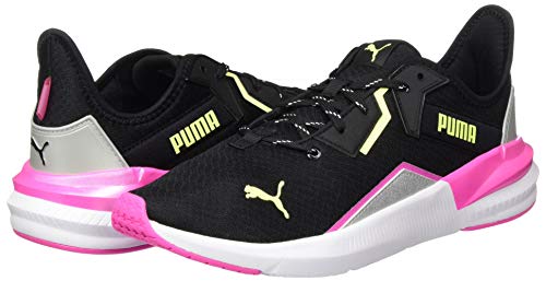 PUMA Platinum Metallic Wns, Zapatillas de Gimnasio Mujer, Negro Black/Luminous Pink/Fizzy Yellow, 40.5 EU