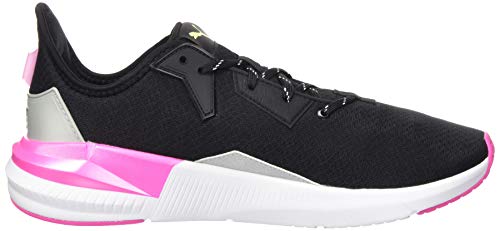 PUMA Platinum Metallic Wns, Zapatillas de Gimnasio Mujer, Negro Black/Luminous Pink/Fizzy Yellow, 40.5 EU