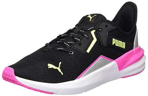 PUMA Platinum Metallic Wns, Zapatillas de Gimnasio Mujer, Negro Black/Luminous Pink/Fizzy Yellow, 40.5 EU