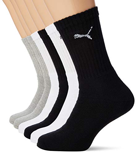 Puma Sport Cush Crew 6P, Calcetines Unisex, Paquete de 6, Multicolor (Grey/White/Black), EU 39-42 Puma Sport Cush Crew 6P, Calcetines Unisex, Paquete de 6, Multicolor (Grey/White/Black), EU 39-42