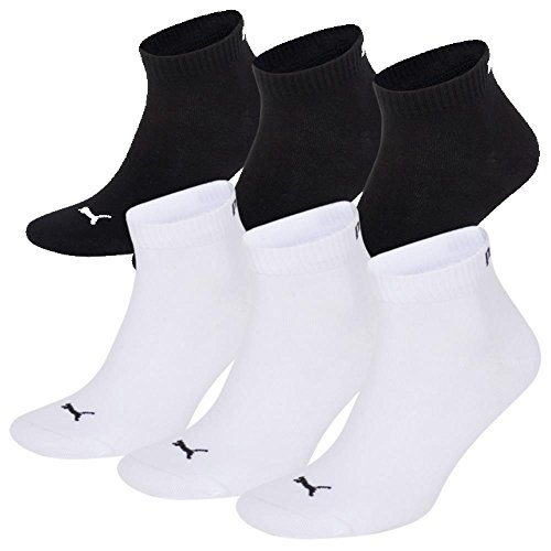 PUMA Unisex Quarters Calcetines deportivos 6 Pack, color 3x Black 3x White, tamaño 39-42