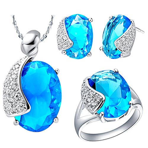 Purmy Mujer Conjunto de Joyas Collar Aretes Anillo Set Geométrico Forma Elíptico Forma Modelo Diseño Elegante Estilo con Zirconia 45CM