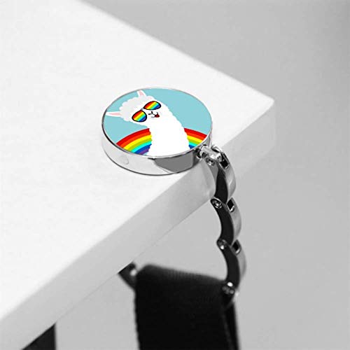 Purse Hook Foldable Alpaca Llama Animal Face Rainbow Glassess Folding Handbag Table Hanger-Bag Hanger Collection-Desk Hooks For Purse