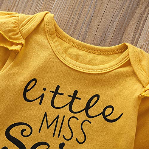 puseky Baby Little Miss Sassy - Conjunto de ropa de manga larga con volantes y pantalones florales - amarillo - 0-6 meses