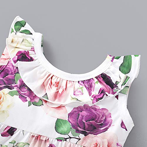 puseky Conjunto de 2 piezas de ropa para bebés y niñas sin mangas con volantes florales y pantalones cortos Bloomer