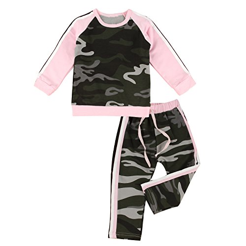 puseky Traje deportivo para niña de manga larga con estampado de camuflaje