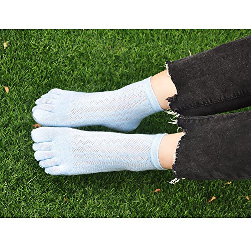 PUTUO Mujer cinco dedos calcetines de deporte, Calcetines de dedos mujer calcetines de algodón, suave y transpirable, EU36-42, 5 pares