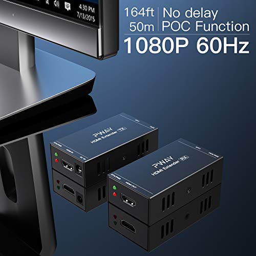 PW-HT202P(POC) HDMI Extender Extensor 165ft/50m Sin Comprimir Solo Cat6 Transmision sobre Soporte De Full HD 1080P 3D EDID uno Power Supply (UTP+RJ45+Transmisor+Receptor)