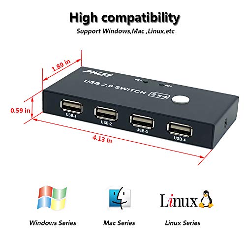 PW-SU0204 USB Switch KVM 2 PCs Entrada 4 Port USB 2.0 Salida Teclado y ratón U Impresora de Disco Compatible con Sistemas como Windows Mac Linux