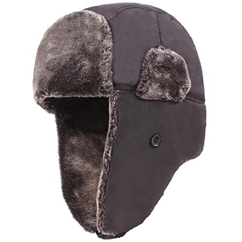 PYapron Sombreros de Bombardero de Invierno Unisex, Sombrero de trampolín con Solapa Oreja con Hebilla Ajuste, Sombrero Caza Ruso Ushanka cálido algodón para Hombres, 58 cm de Talla única,Gris