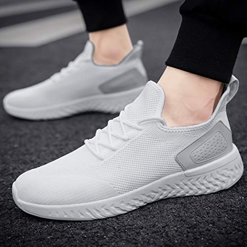 Pyjacos Zapatillas de Deporte Respirable Sneakers Zapatillas Running para Unisex Blanco,47EU