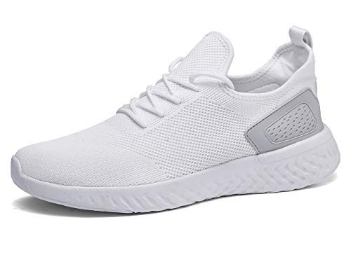 Pyjacos Zapatillas de Deporte Respirable Sneakers Zapatillas Running para Unisex Blanco,47EU