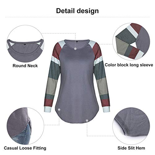 QAKEHU - Camiseta de manga larga para mujer gris XXL QAKEHU - Camiseta de manga larga para mujer gris XXL