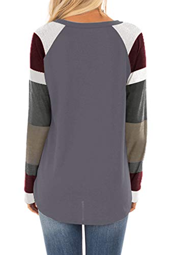 QAKEHU - Camiseta de manga larga para mujer gris XXL QAKEHU - Camiseta de manga larga para mujer gris XXL