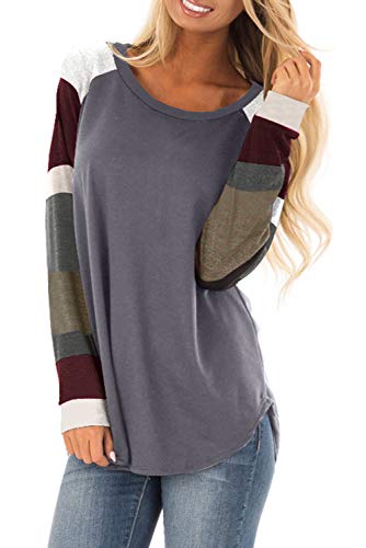QAKEHU - Camiseta de manga larga para mujer gris XXL QAKEHU - Camiseta de manga larga para mujer gris XXL