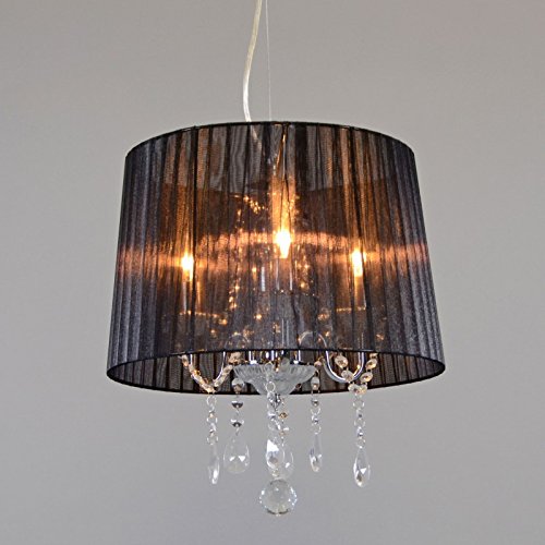 QAZQA Clásico/Antiguo Lámpara de araña clásica cromada pantalla negra - ANN-KATHRIN 3 Vidrio/Metálica/Textil Redonda Adecuado para LED Max. 3 x 60 Watt QAZQA Clásico/Antiguo Lámpara de araña clásica cromada pantalla negra - ANN-KATHRIN 3 Vidrio/Metálica/Textil Redonda Adecuado para LED Max. 3 x 60 Watt