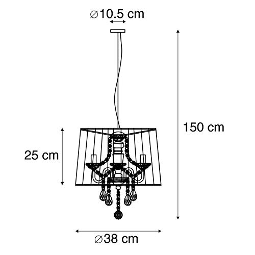 QAZQA Clásico/Antiguo Lámpara de araña clásica cromada pantalla negra - ANN-KATHRIN 3 Vidrio/Metálica/Textil Redonda Adecuado para LED Max. 3 x 60 Watt