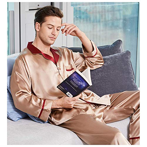 qazxsw Conjunto de Pijamas para Hombre, de Manga Larga, de Seda, de Gusano de Seda, Servicio a Domicilio, Traje de Dos Piezas a Juego, Primavera, otoño, Verano