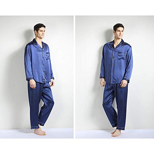 qazxsw Pijamas de Seda de Morera de Seda Pesada para Hombre, camisón de Dos Piezas de Manga Larga de Seda Negra de Primavera y Verano para Hombre