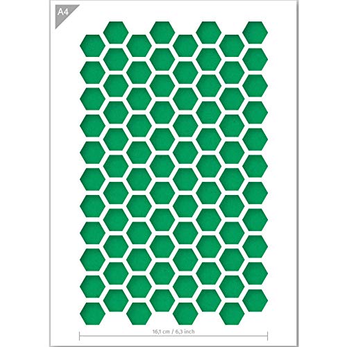 QBIX Plantilla hexagonal – Plantilla de panal – Plantilla de patrón – Tamaño A4 – reutilizable para niños, ideal para pintar, hornear, manualidades, pared, muebles