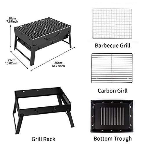 Qdreclod Barbacoa Portátil, Plegable Barbacoa Carbon Acero Inoxidable Parrilla Barbacoa, BBQ Portatil 3-5 Personas Acampar Picnic al Aire Libre Terraza Jardín Fiesta Reunión, 35 * 27 * 20cm