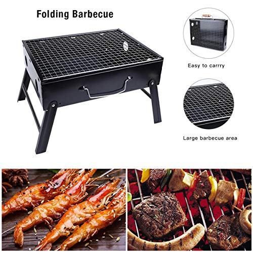 Qdreclod Barbacoa Portátil, Plegable Barbacoa Carbon Acero Inoxidable Parrilla Barbacoa, BBQ Portatil 3-5 Personas Acampar Picnic al Aire Libre Terraza Jardín Fiesta Reunión, 35 * 27 * 20cm