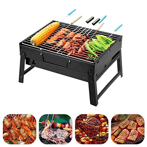 Qdreclod Barbacoa Portátil, Plegable Barbacoa Carbon Acero Inoxidable Parrilla Barbacoa, BBQ Portatil 3-5 Personas Acampar Picnic al Aire Libre Terraza Jardín Fiesta Reunión, 35 * 27 * 20cm